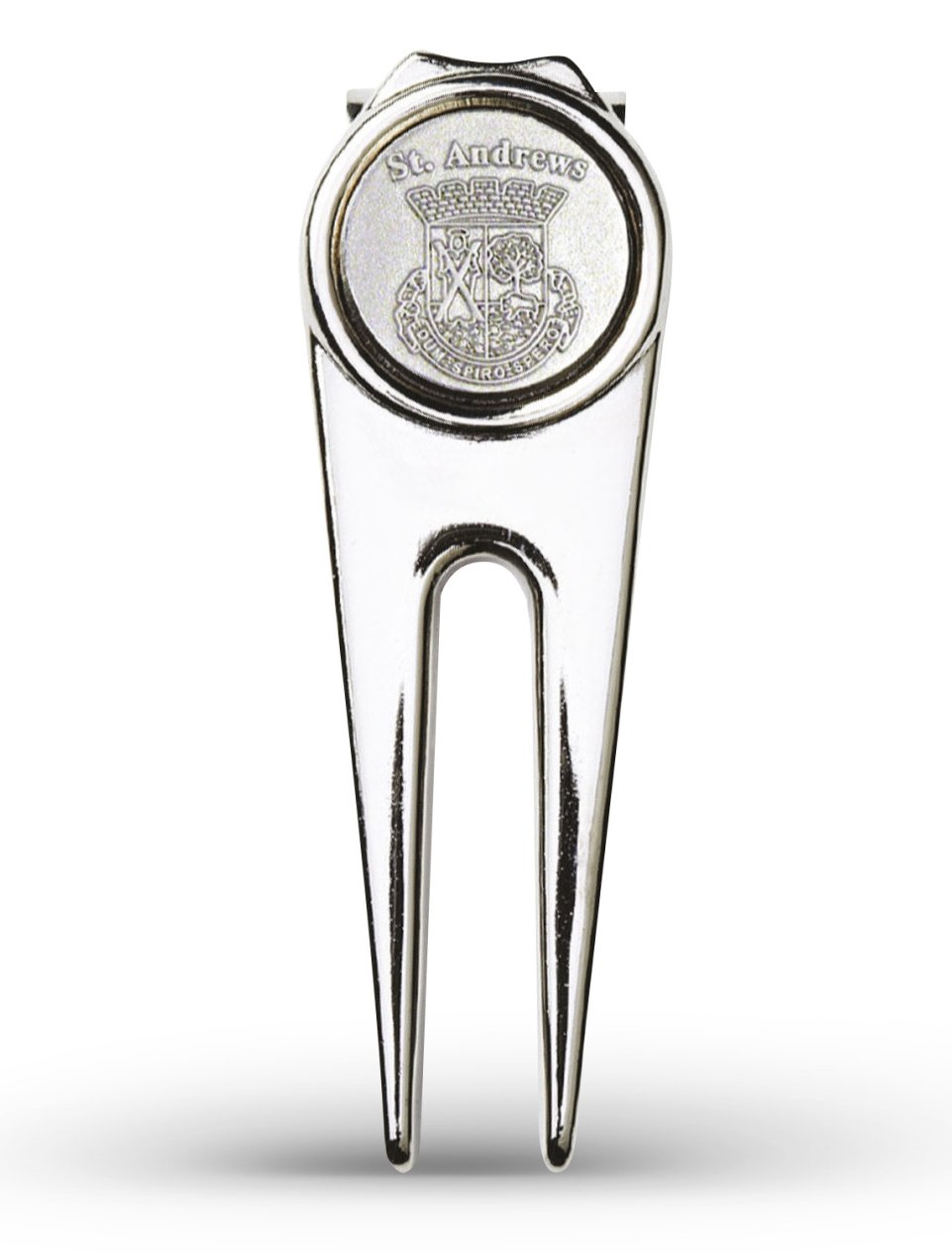 Masters Golf St Andrews Deluxe Pitchfork marcador de divots, plateado