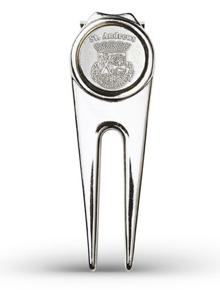 Masters Golf St Andrews Deluxe Pitchfork marcador de divots, plateado