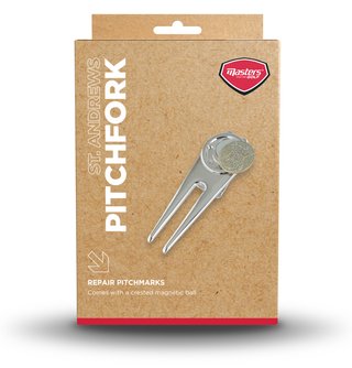 Masters Golf St Andrews Deluxe Pitchfork marcador de divots, plateado