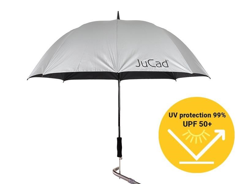 JuCad paraguas de golf telescópico automático 68" con pin, plateado (protección UV 99%/UPF50+)