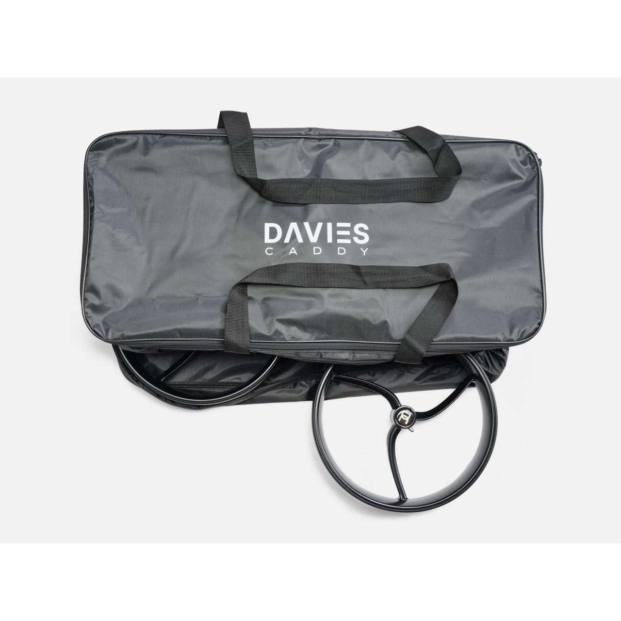 Vista abierta de la bolsa de transporte Davies Caddy DCBAG mostrando el acolchado interior