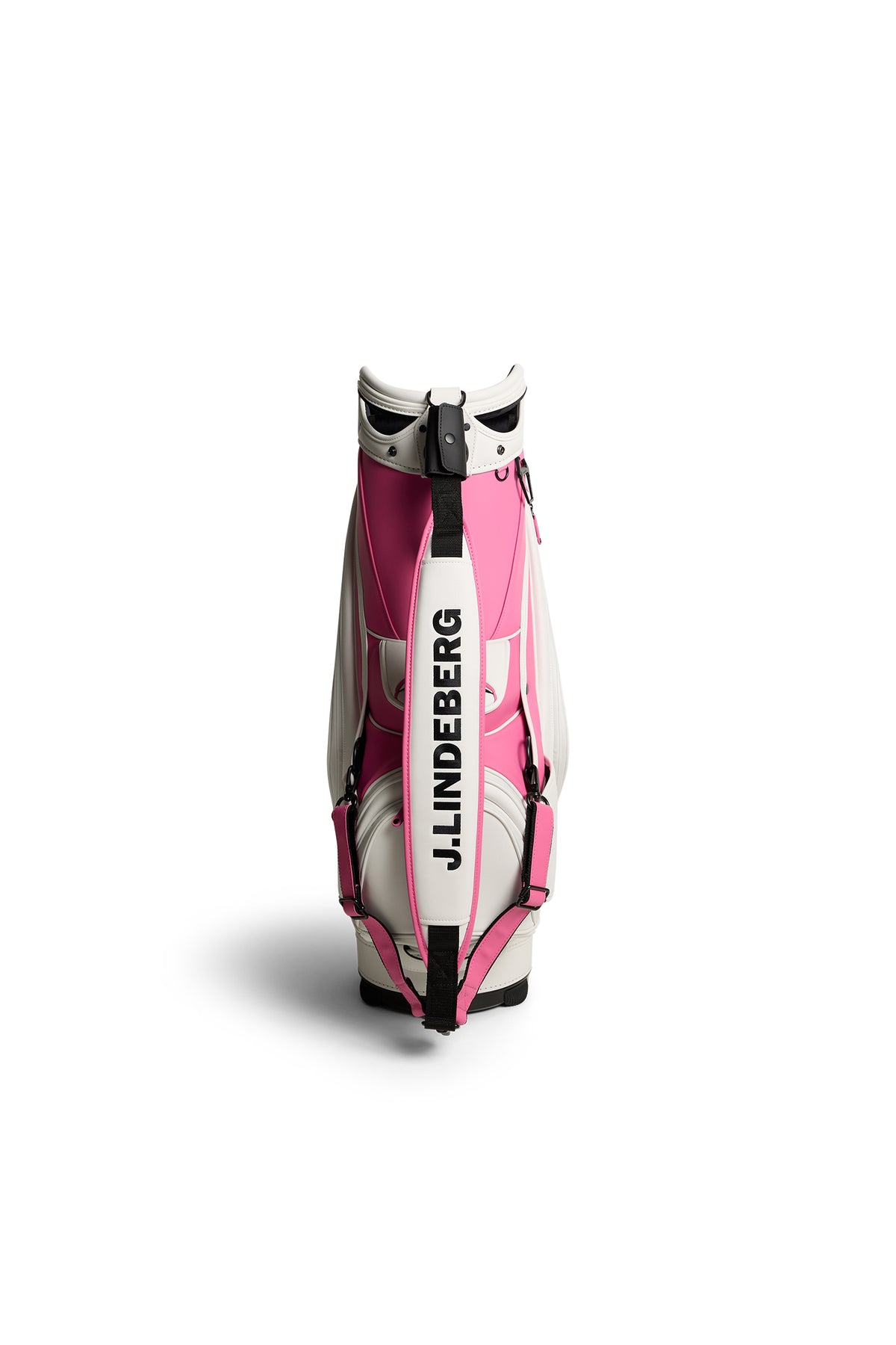 Detalle de los bolsillos y compartimentos de la bolsa de golf J.Lindeberg 30Y Staff Bag