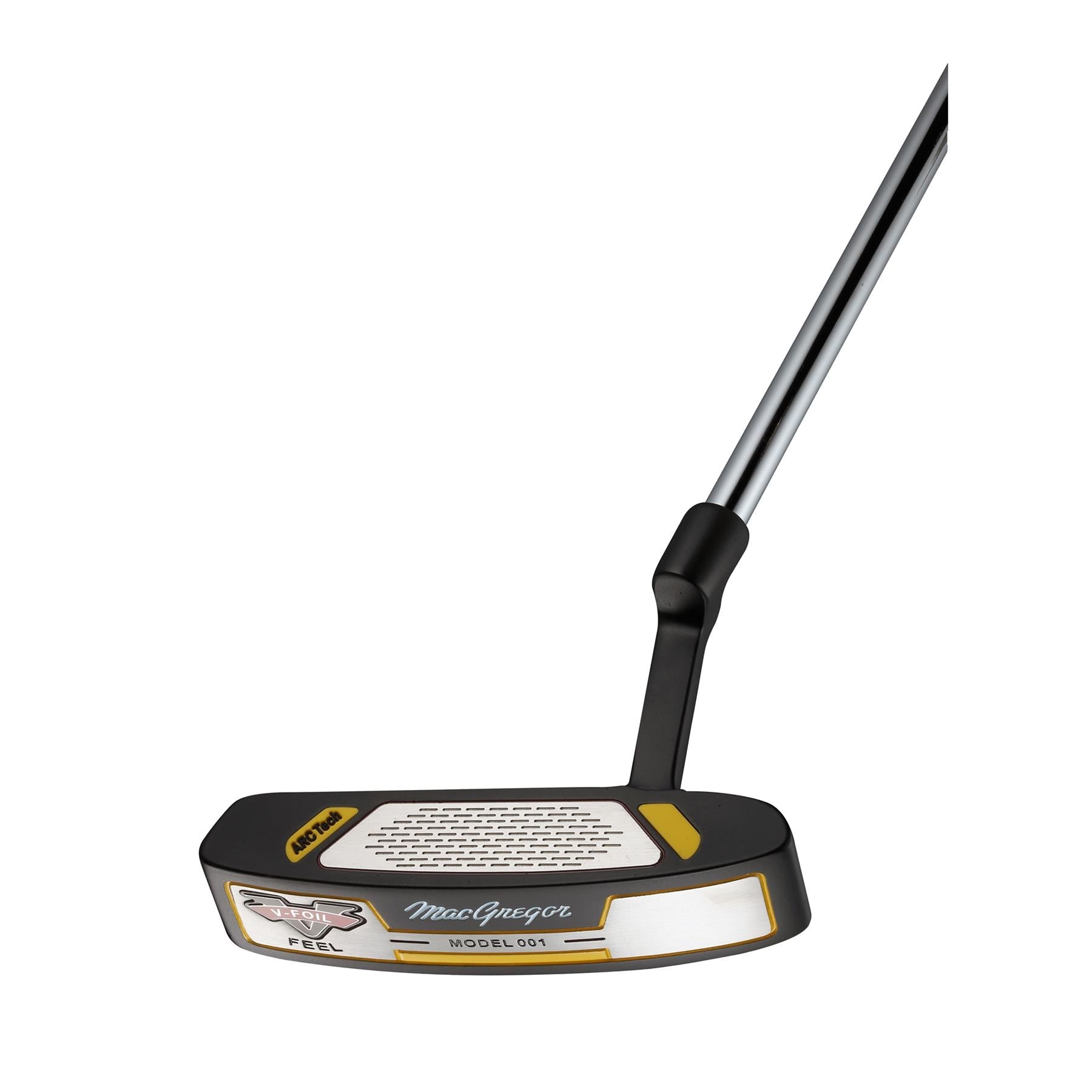 Cara del putter MacGregor V-Foil Model 001 mostrando el fresado ARC Tech