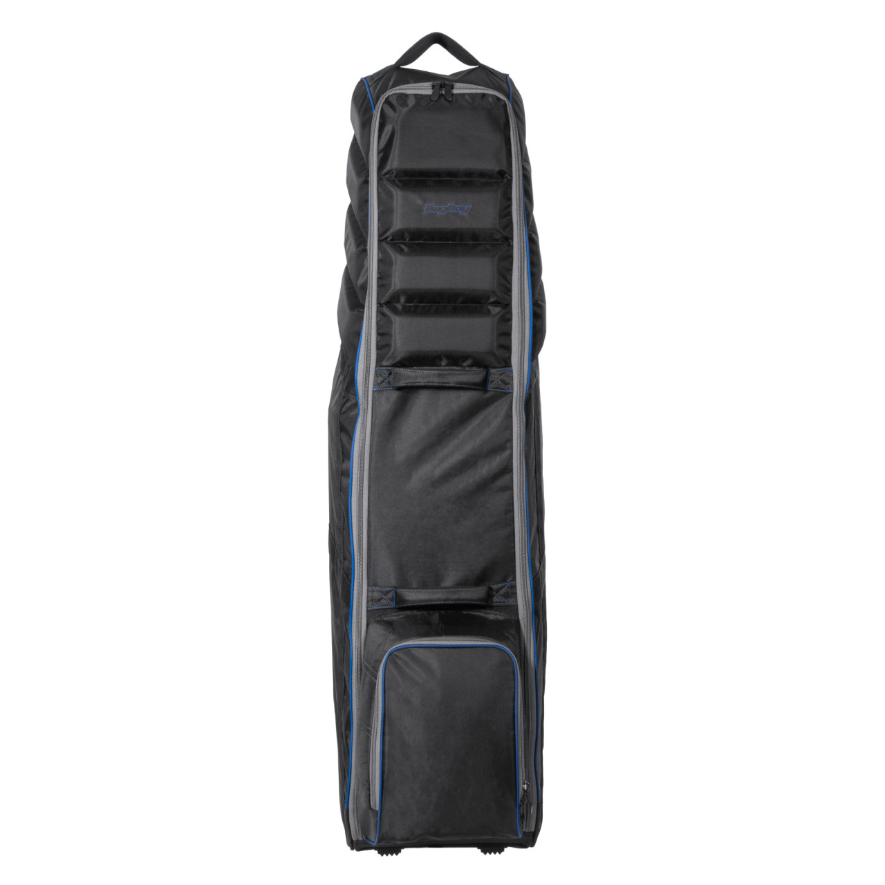 Vista frontal de la funda de viaje Bag Boy T-800 mostrando la parte superior acolchada