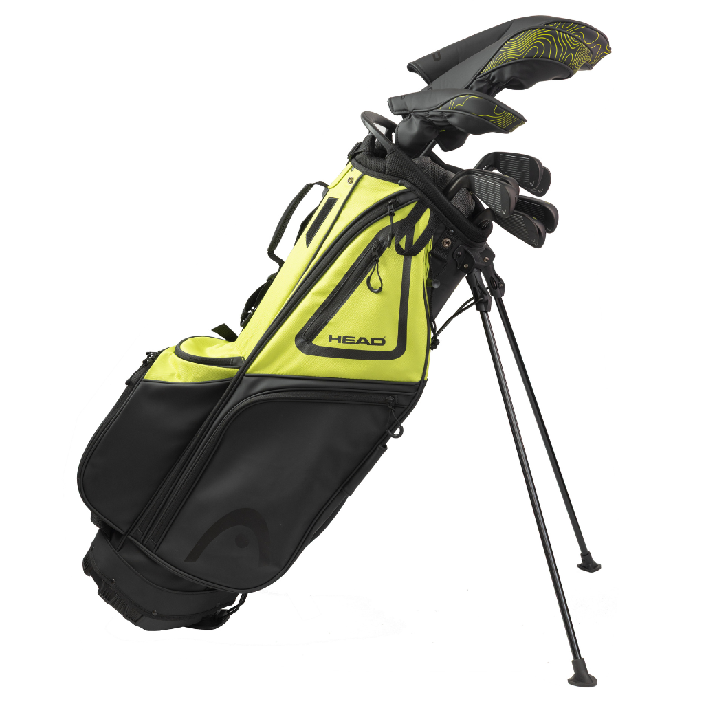 Detalle del juego completo HEAD Golf: maderas con varilla de grafito e hierros con varilla de acero