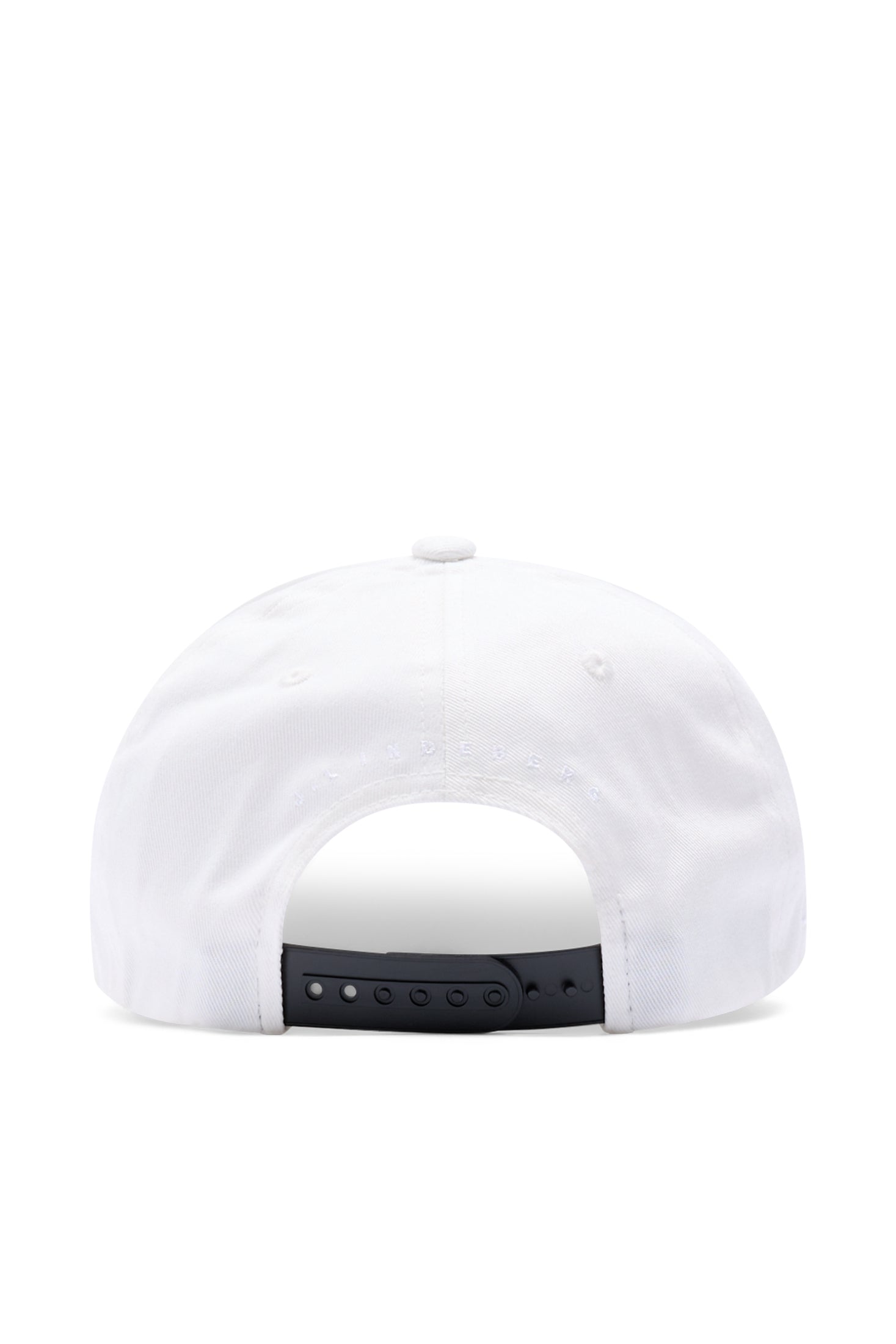 Gorra J.Lindeberg Heath blanca: perfil lateral que muestra el ajuste Flexfit y la visera curva