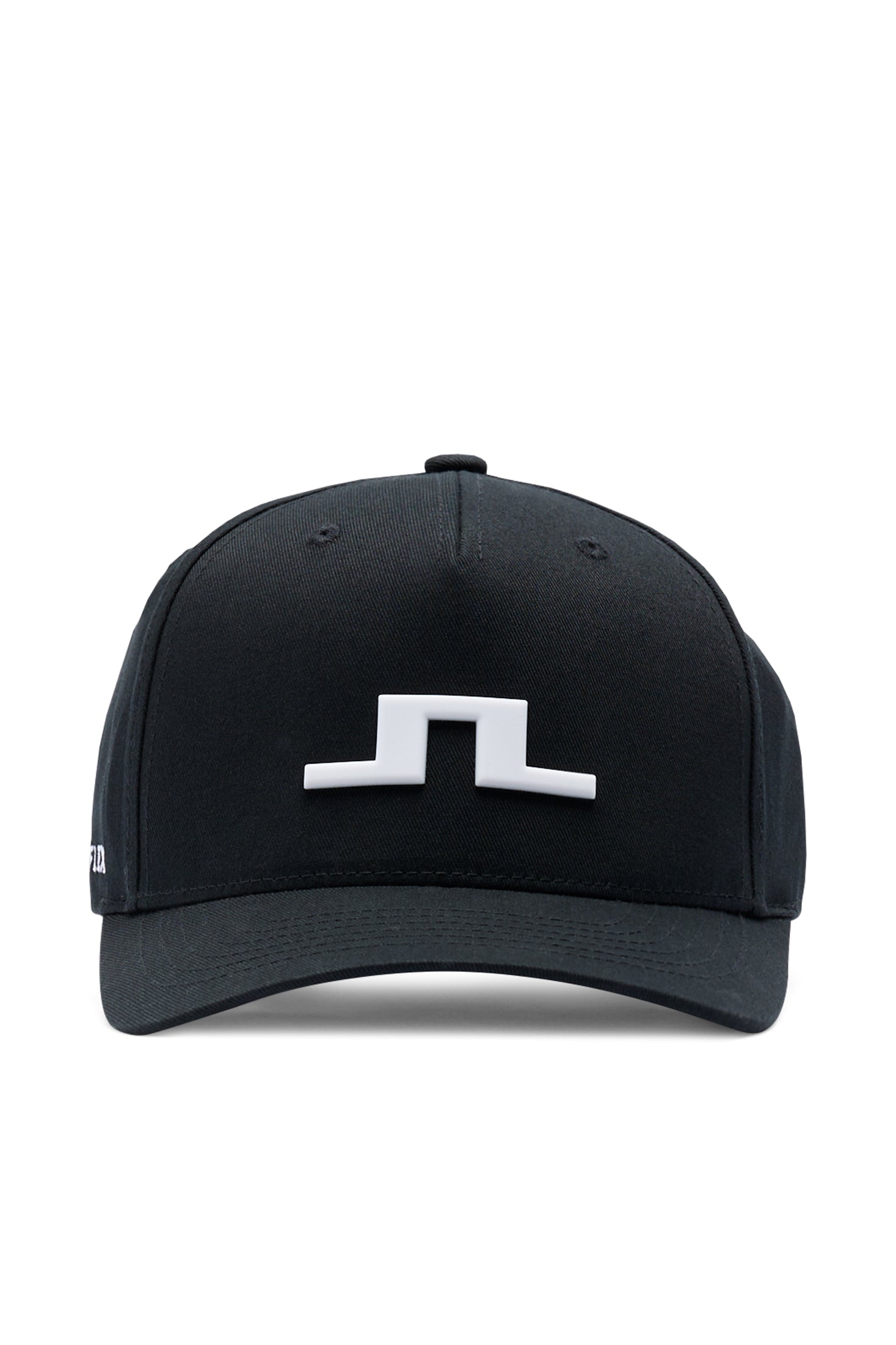 Gorra J.Lindeberg Heath negra: vista frontal que muestra la construcción de mezcla de algodón Flexfit