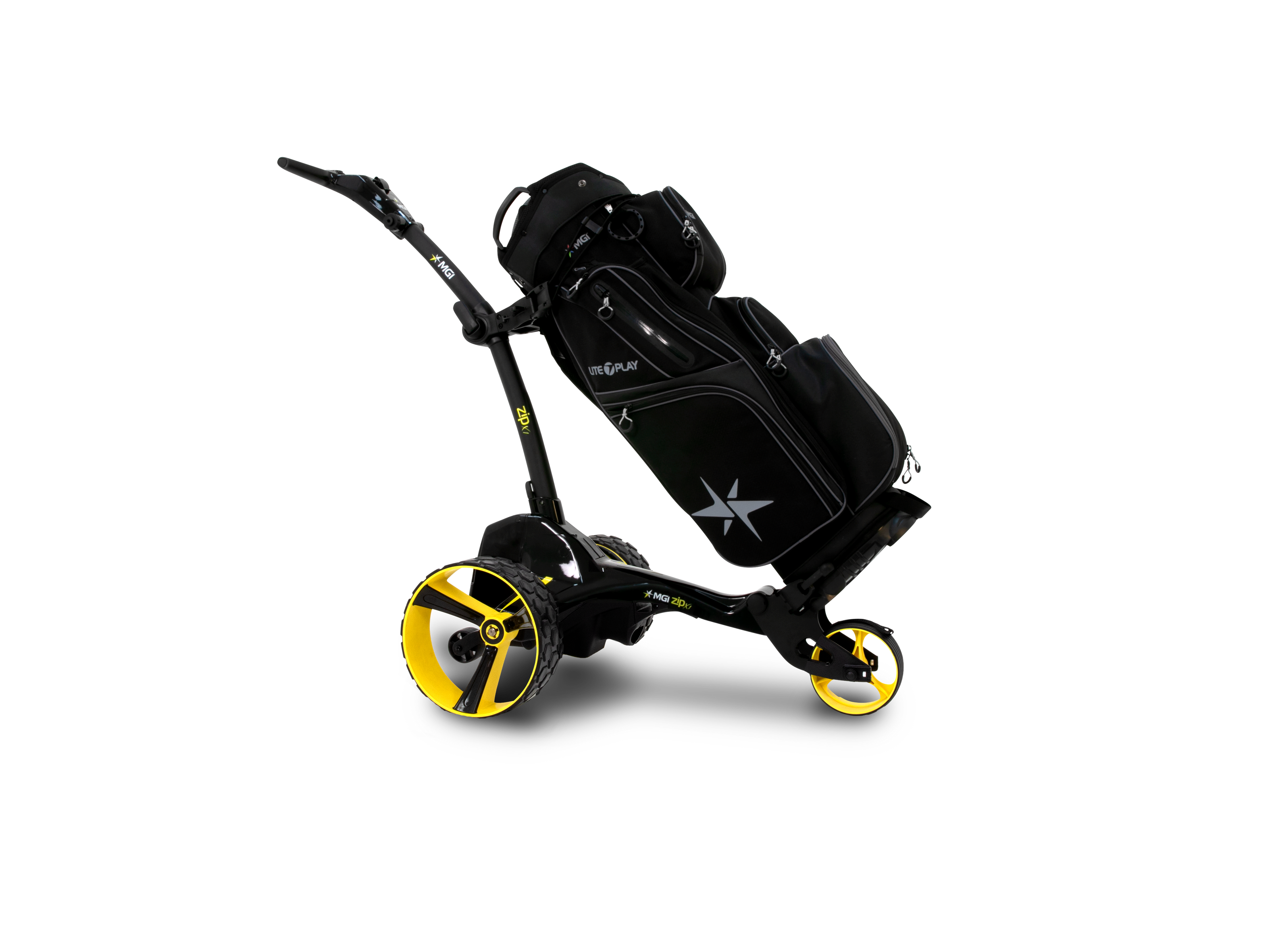 MGI Zip X1 con bolsa de carro montada – mango ergonómico en T y soporte para GPS