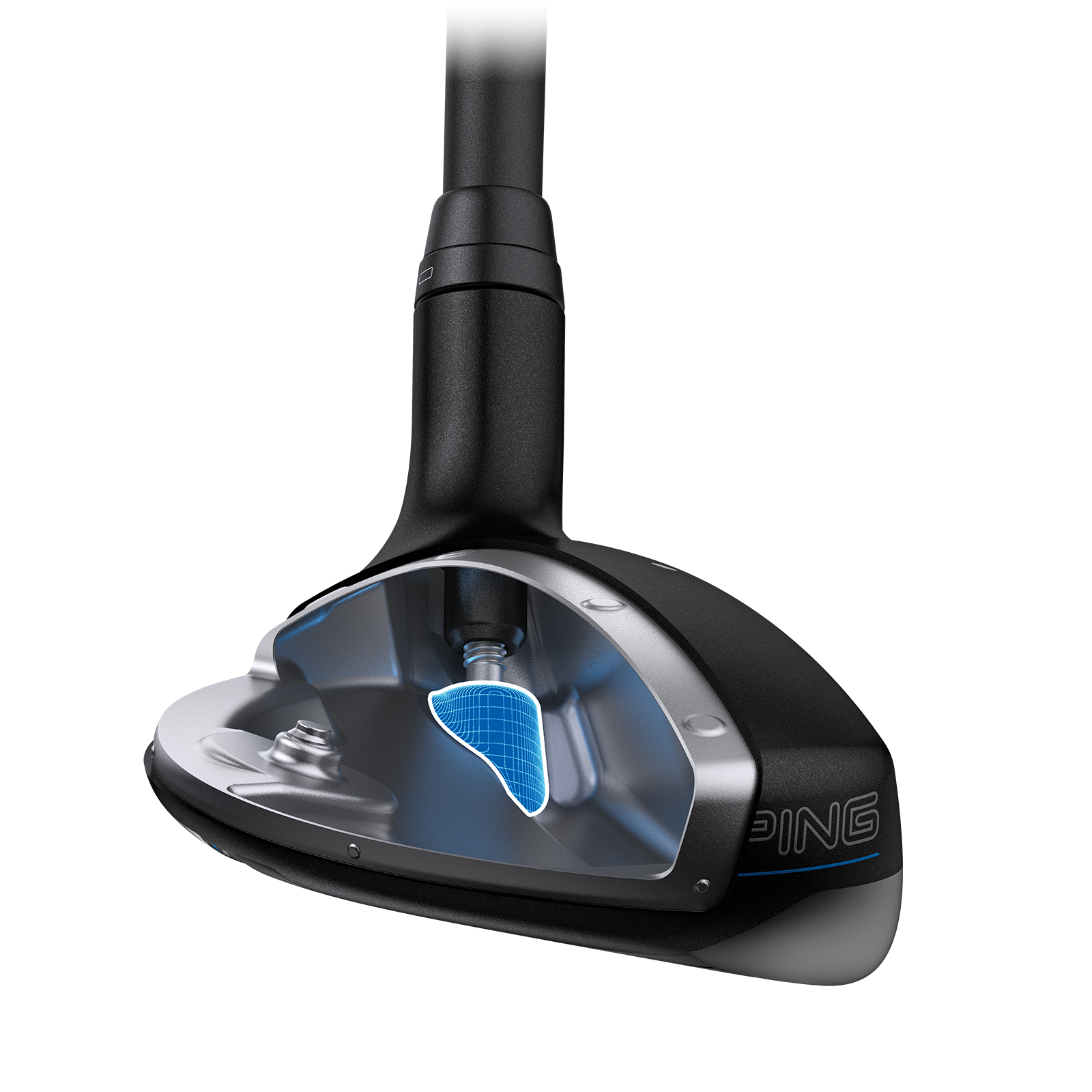 Ilustración del corte del híbrido PING G440 que muestra la tecnología interna Free Hosel