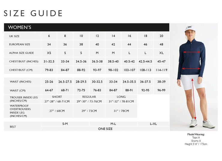 Guía de tallas de mujer de PING