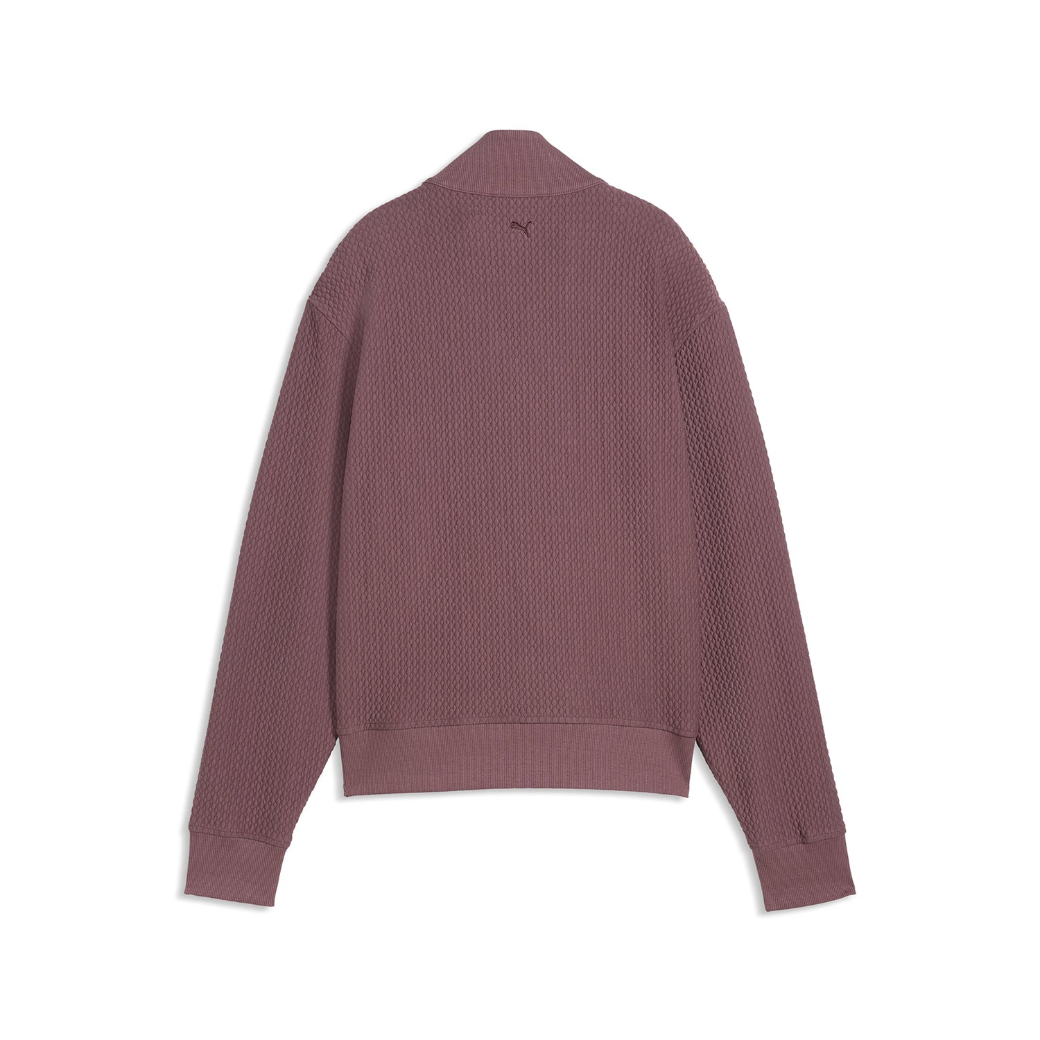 Sudadera Puma Boulder Ladies 1/4 Zip en Rich Cocoa – detalle del cuello acanalado, cremallera y puños