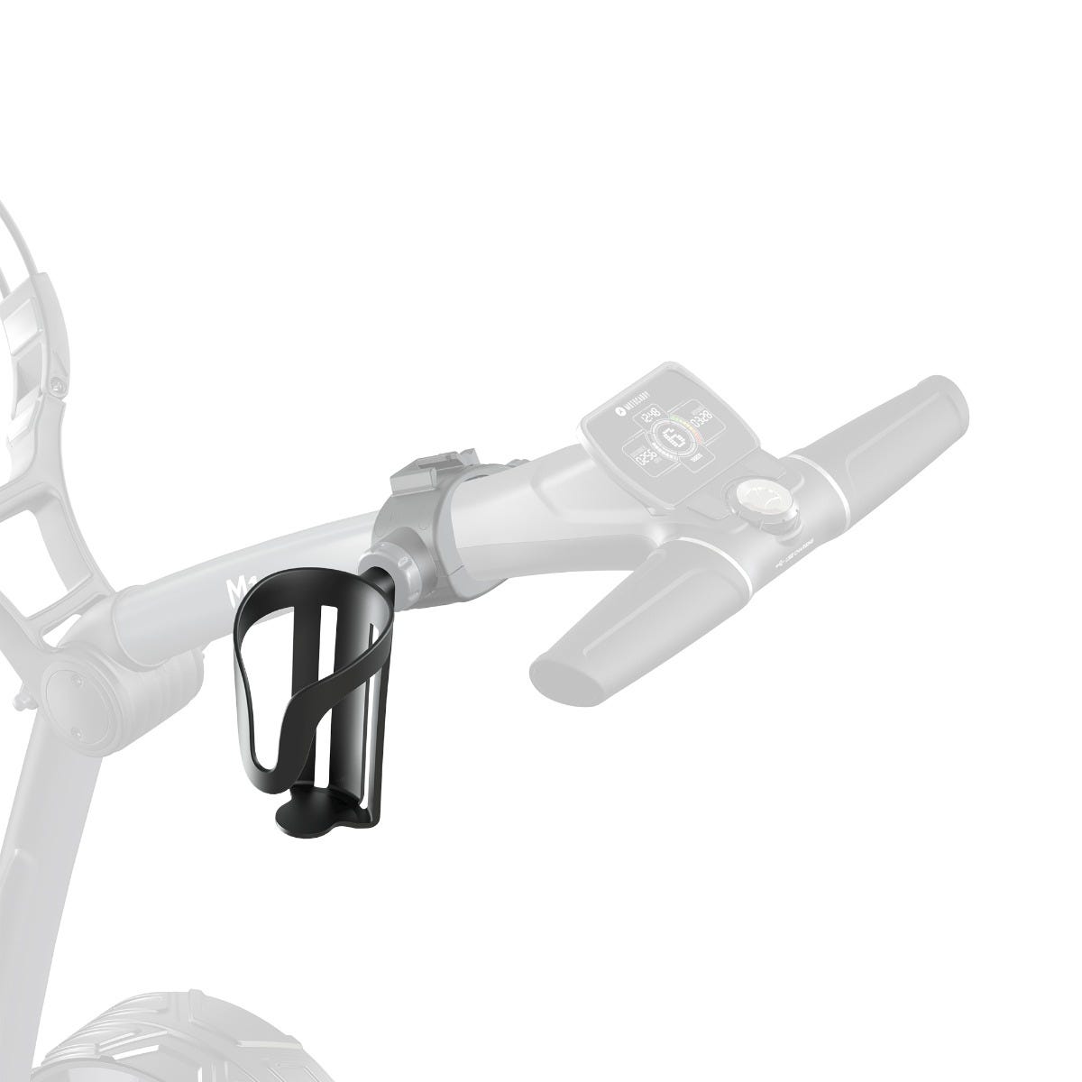 Motocaddy Drink Holder — vista lateral mostrando la fijación