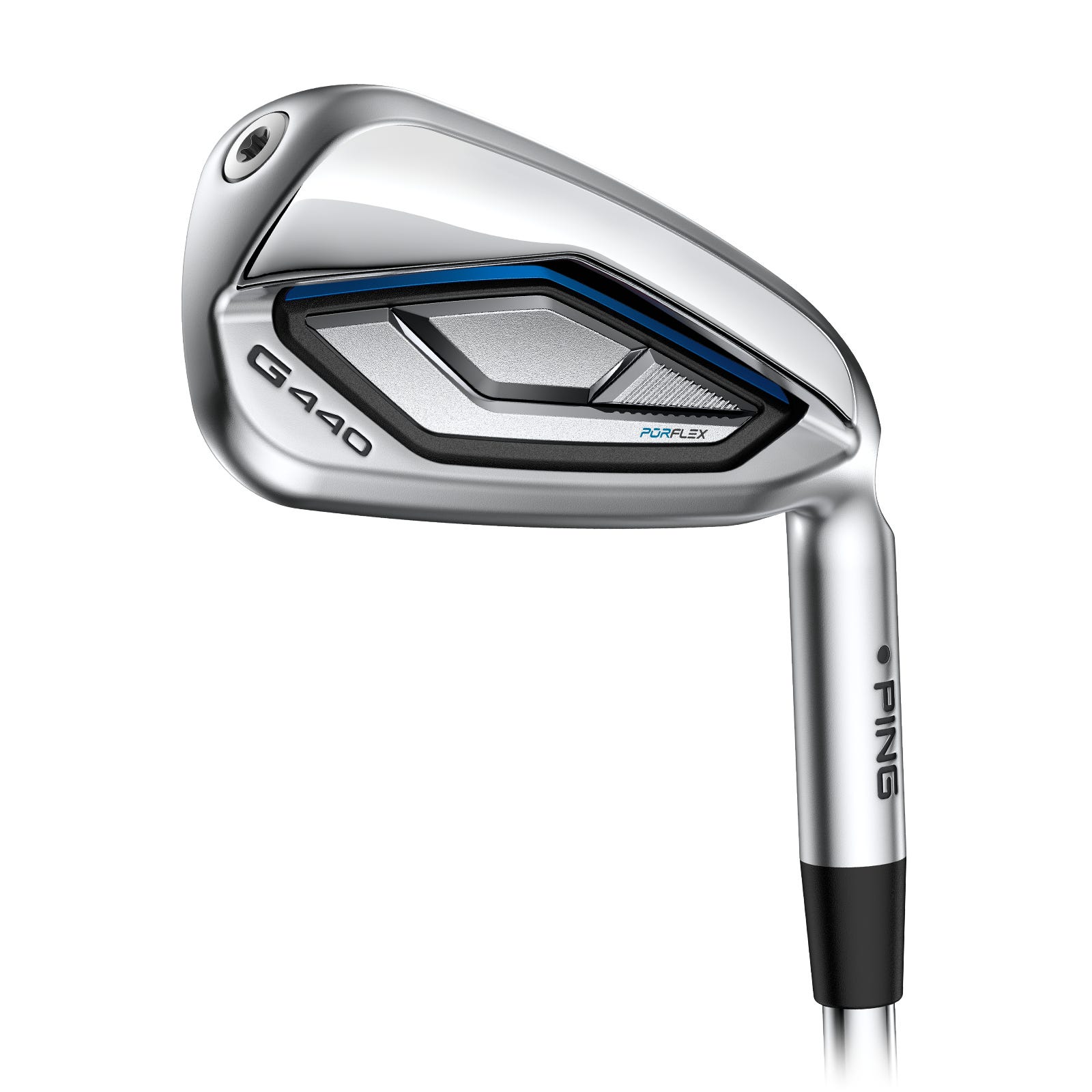 PING G440 7-iron cavity showing construction and longer shaft design