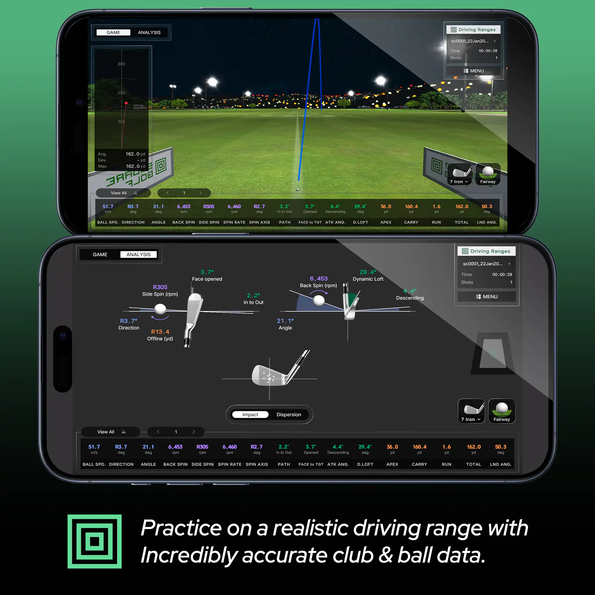 Integración de pantalla de campo de prácticas Square Golf OMNI