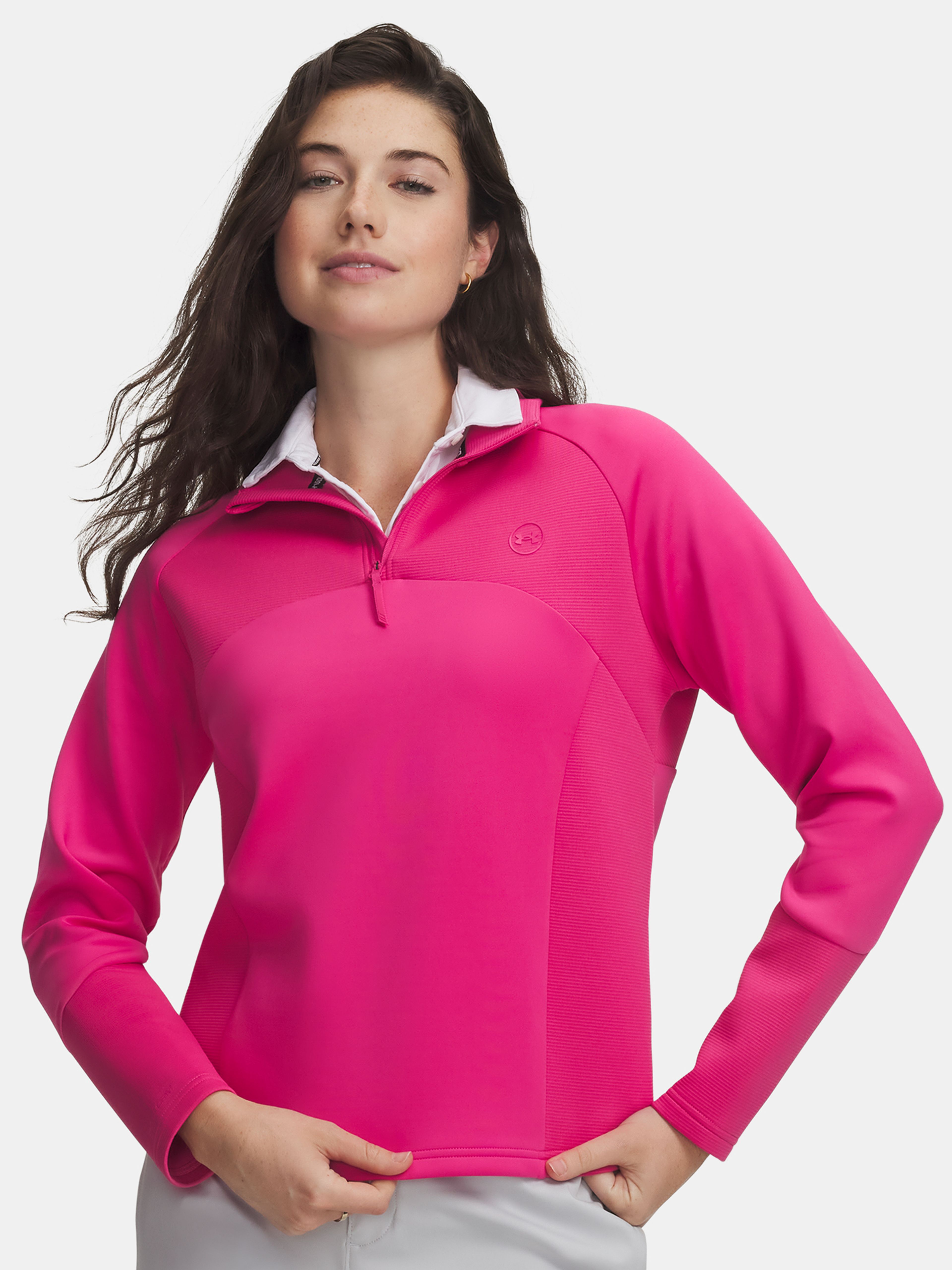 Sudadera Under Armour UA Drive Midlayer 1/4 Zip para mujer en rosa – vista frontal
