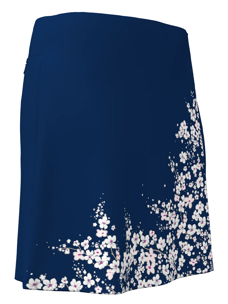 Skort Callaway Floral Printed Wrap Blue Depths – vista trasera mostrando la longitud y el patrón floral