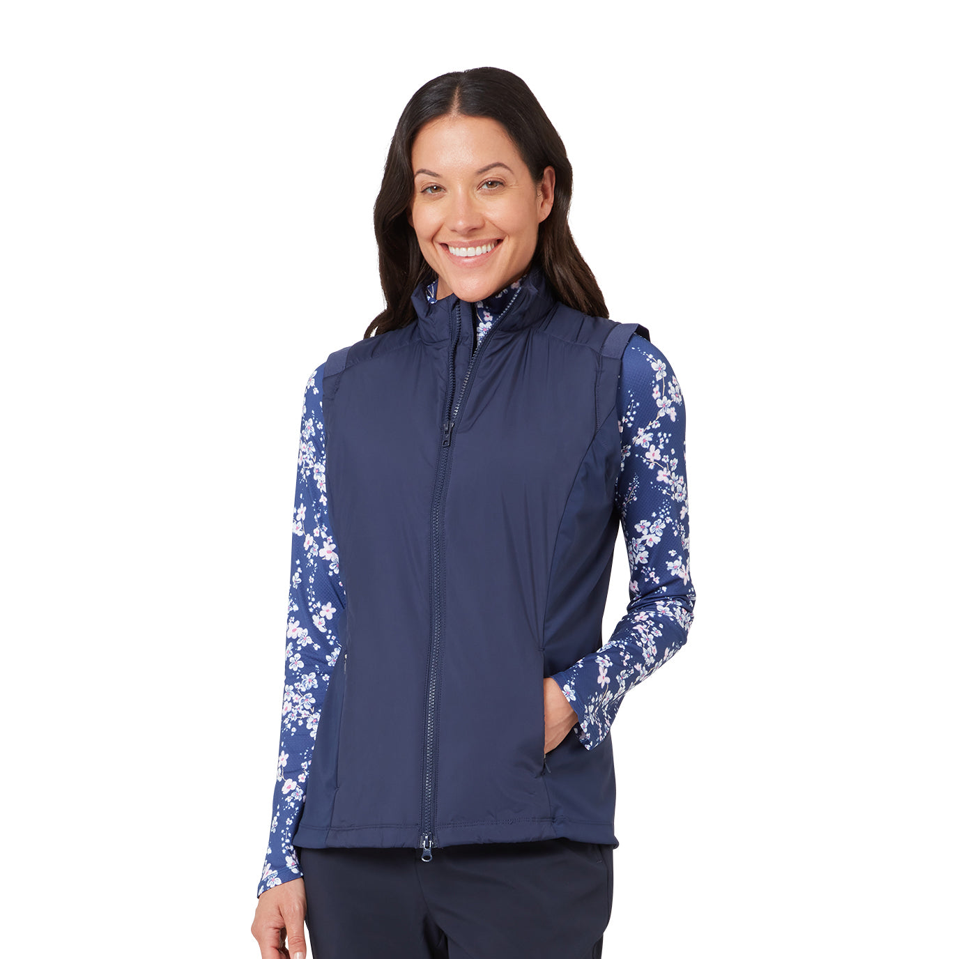 Callaway Ladies Lightweight Primaloft Gilet Peacoat — back and logo detail