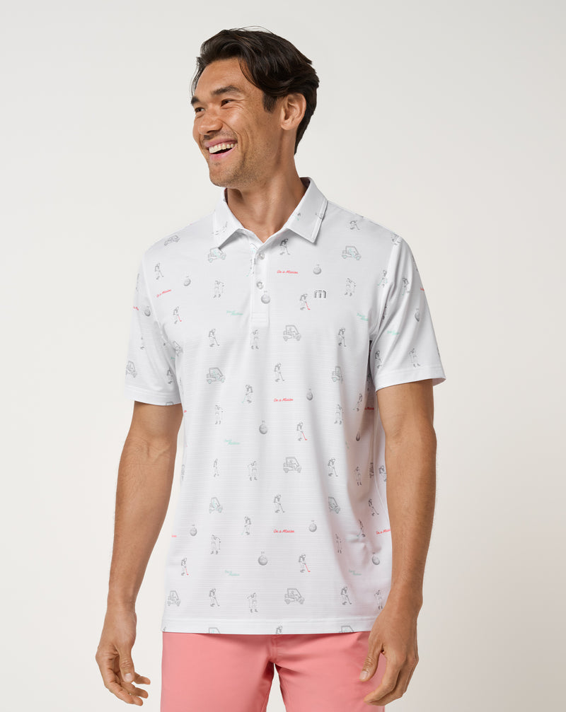 Travis Mathew On A Mission Polo – vista frontal, blanco