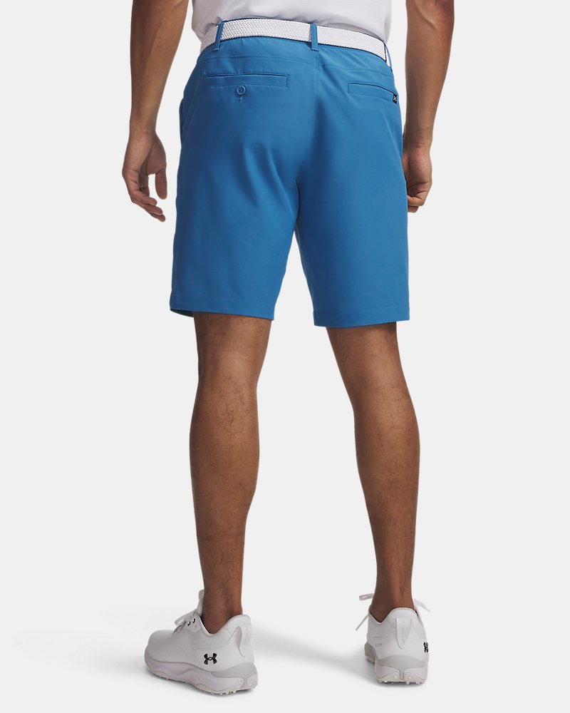Vista trasera de los pantalones cortos UA Drive Tapered, azul egeo
