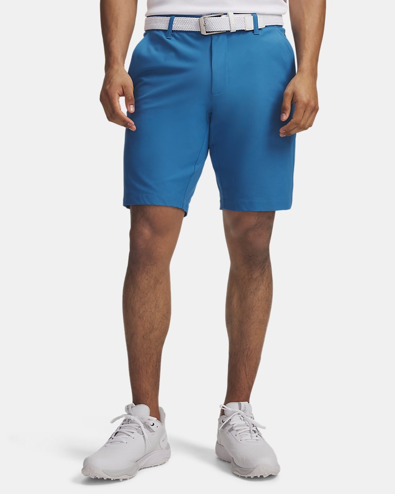 Vista frontal de los pantalones cortos UA Drive Tapered, azul egeo