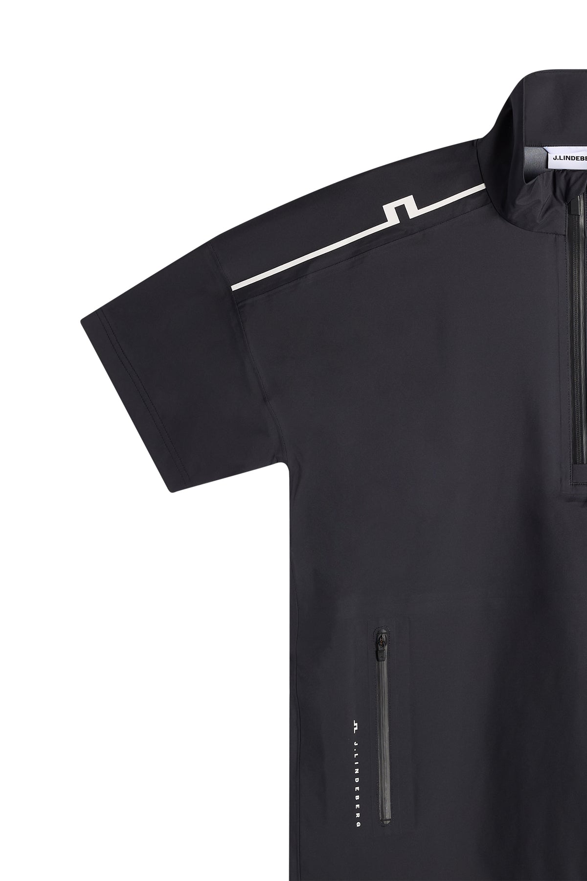 Camisa J.Lindeberg Shay Rain Negra – detalle del bolsillo con cremallera AquaGuard