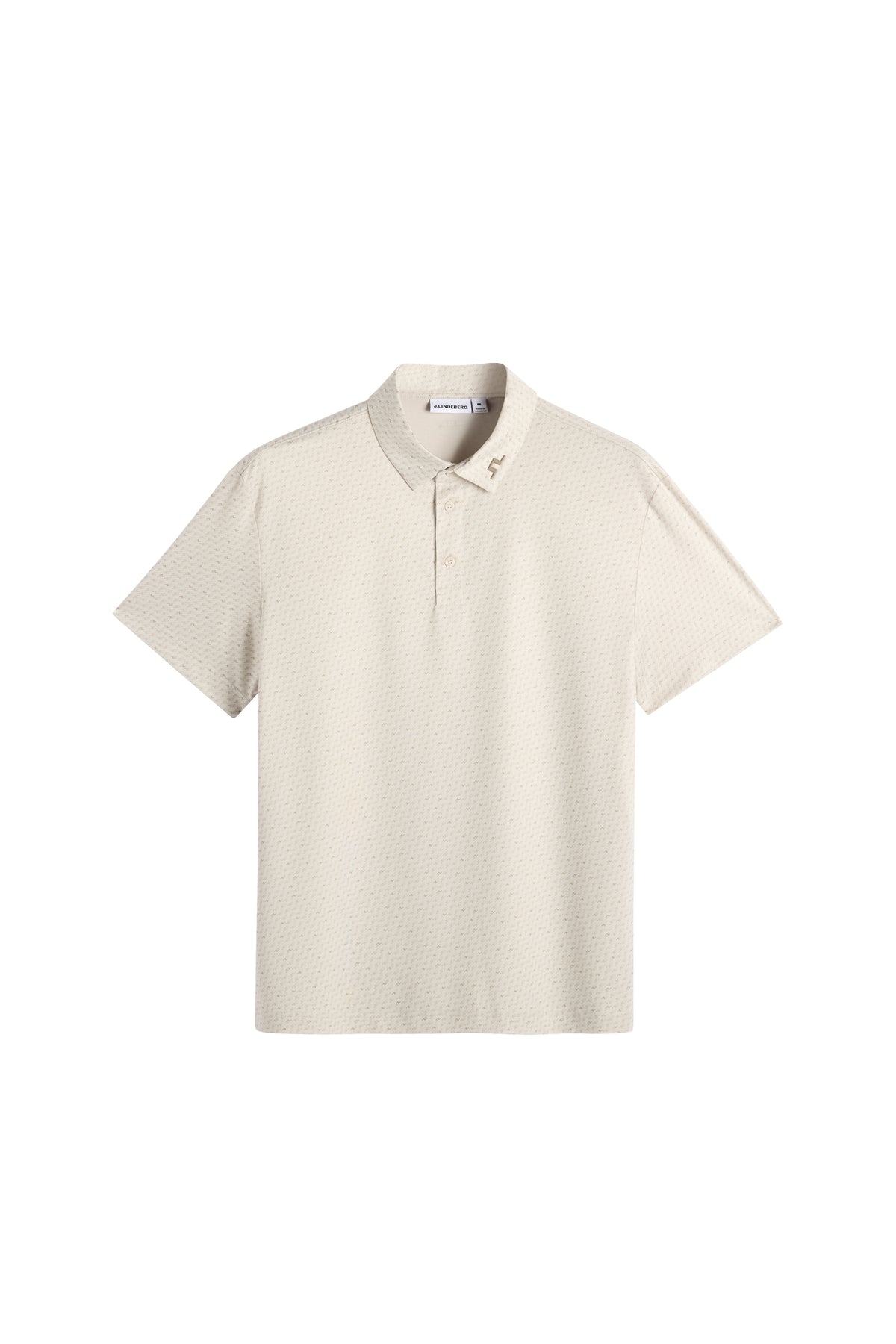 Polo J.Lindeberg Tod Print Bias Bridge Micro Moon Brindle – vista frontal mostrando el tejido TX Stretch Jersey y el estampado integral