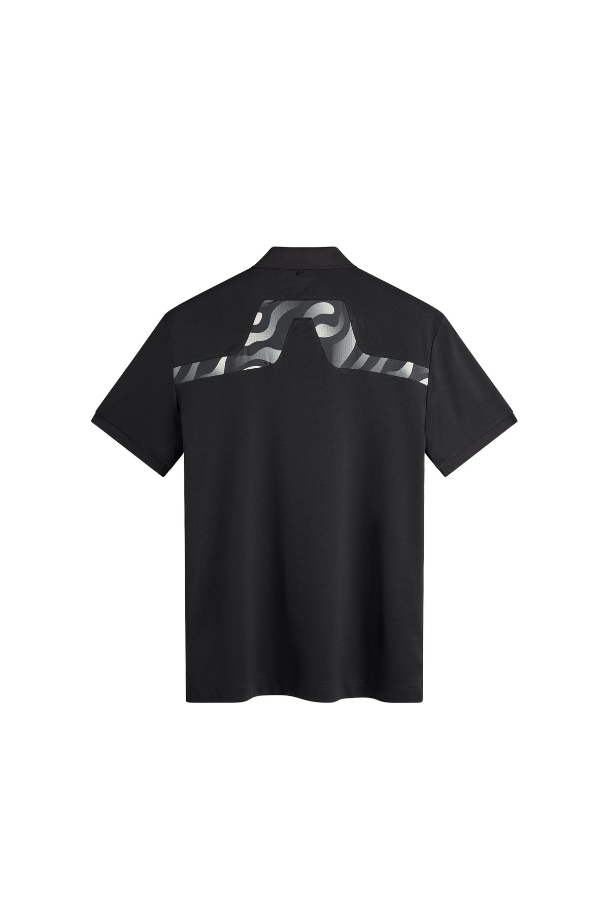 J.Lindeberg KV Print Polo Black – back view showing seasonal Bridge logo print insert