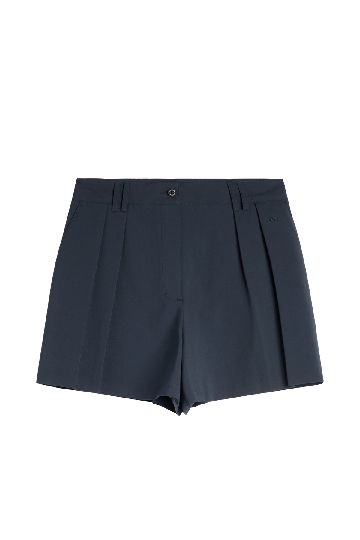 Pantalones cortos J.Lindeberg Carmen JL Navy – toma de estilo de vida mostrando movimiento y ajuste