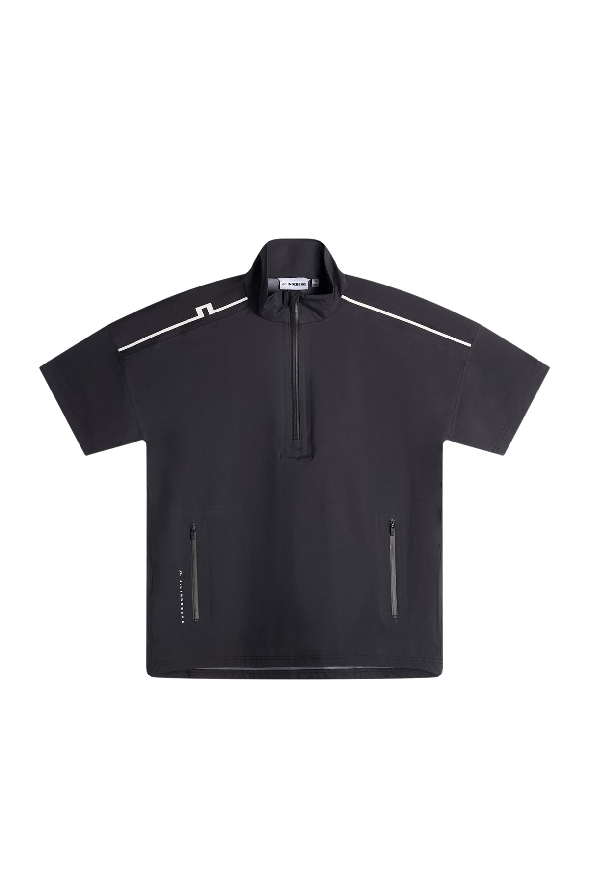 Camisa J.Lindeberg Shay Rain Negra – vista frontal mostrando la cremallera AquaGuard y el cuello estructurado