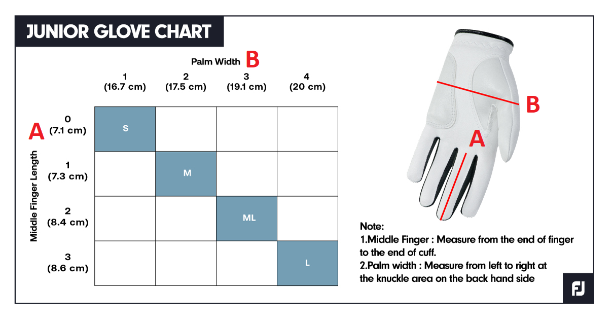Guía de tallas del guante FootJoy FJ Junior